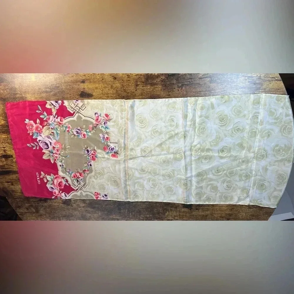VINTAGE: Adolfo | ladies floral print silk scarf.
